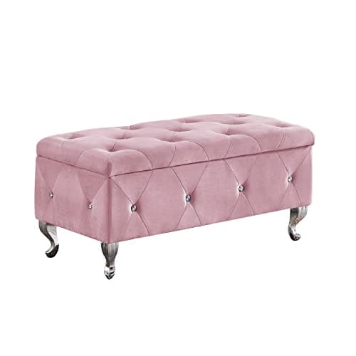 Velvet Upholstered Storage Ottoman Bench with Safety Hinge and Padded Seat in Grey
