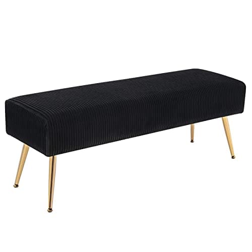 44 inch black bedroom ottoman bench with gold legs