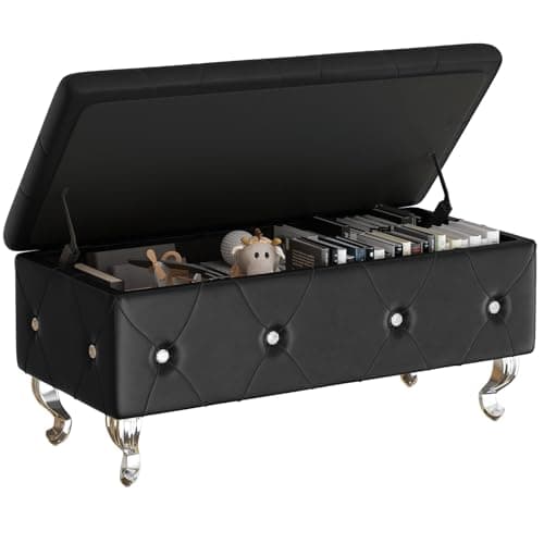 Velvet Upholstered Storage Bench with Safety Hinge
