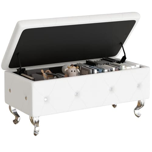 Velvet Upholstered Storage Bench with Safety Hinge