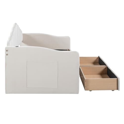 Velvet Upholstered Twin Daybed with Drawers, USB Ports, and Storage Pockets - Beige