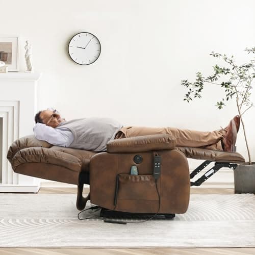 Dual Motor Lift Chairs for Elderly with Massage and Heat, Genuine Leather, USB Ports and Remote Controls