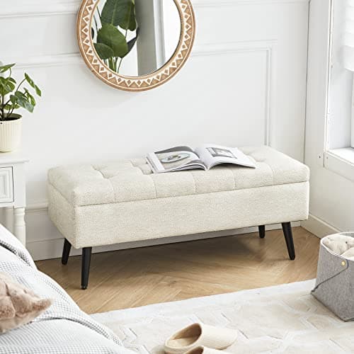 Entryway Storage Ottoman Bench 40 Beige
