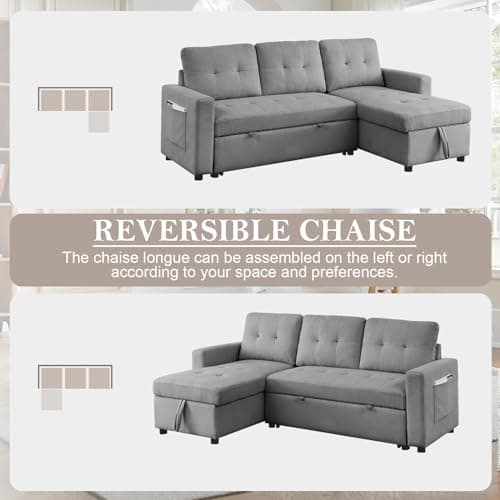 L-Shaped Convertible Sleeper Sofa Couch with Storage for Small Space Apartment