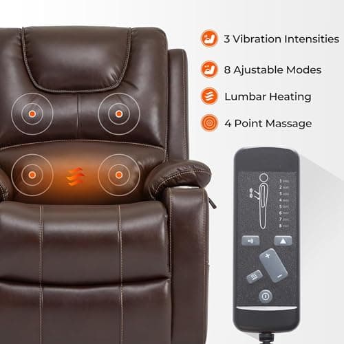 Large Power Lift Recliner Chair for Elderly with Heat Massage Electric Lift and Cup Holder