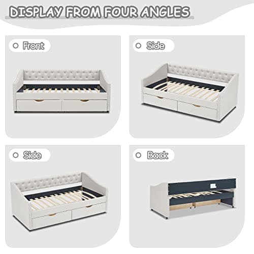 Modern Fabric Twin Upholstered Daybed with Drawers
