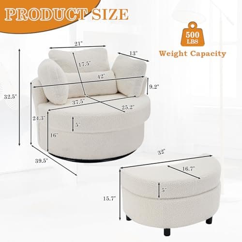 Oversized Swivel Chair with Storage Ottoman for Nursery, Living Room, Bedroom