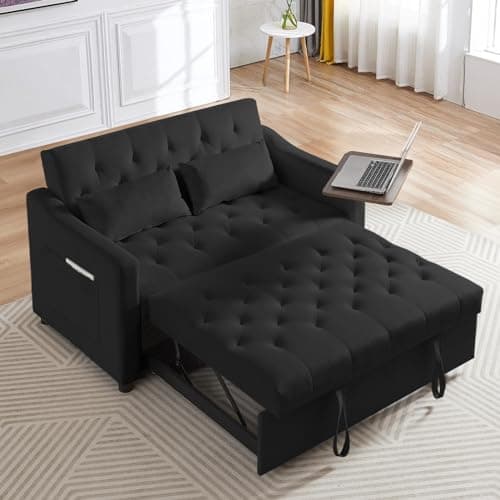 Convertible Sleeper Sofa Couch with Pull Out Bed & Table