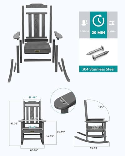 Outdoor Rocking Chair Gray Set of 2