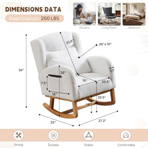 Upholstered Boucle Glider Rocking Chair for Nursery and Baby Room