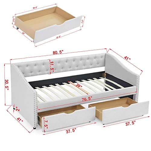Modern Fabric Twin Upholstered Daybed with Drawers