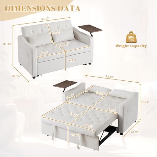 Convertible Sleeper Sofa Couch with Pull Out Bed & Table