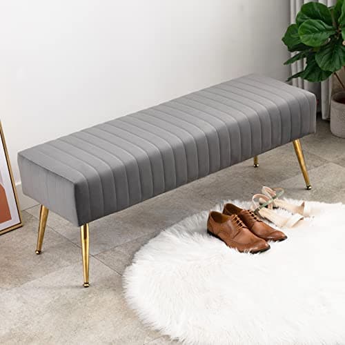 44 inch black bedroom ottoman bench with gold legs
