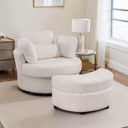 Oversized Swivel Chair with Storage Ottoman for Nursery, Living Room, Bedroom