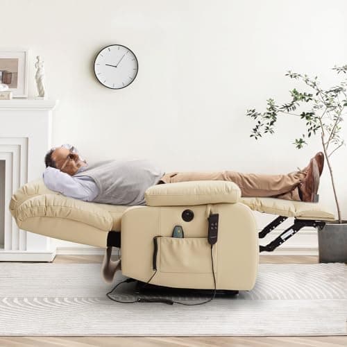 Dual Motor Lift Chairs for Elderly with Massage and Heat, Genuine Leather, USB Ports and Remote Controls