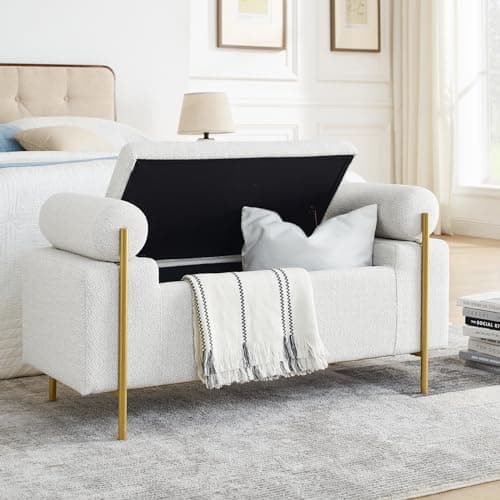 Storage Ottoman Bench with Gold Legs
