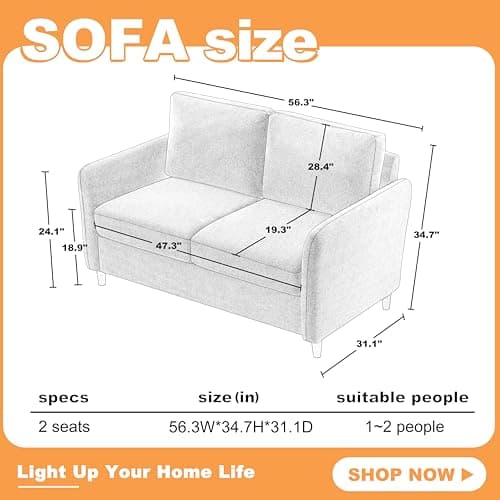 Light Gray 56.5" 2-Seater Loveseat with Storage