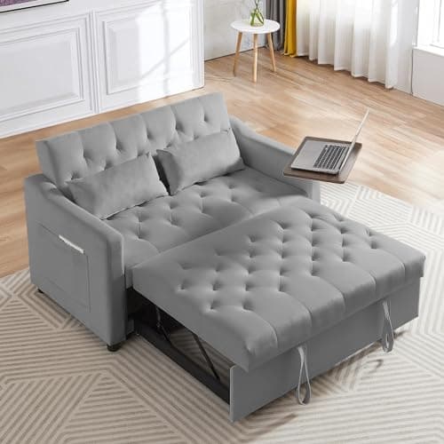 Convertible Sleeper Sofa Couch with Pull Out Bed & Table