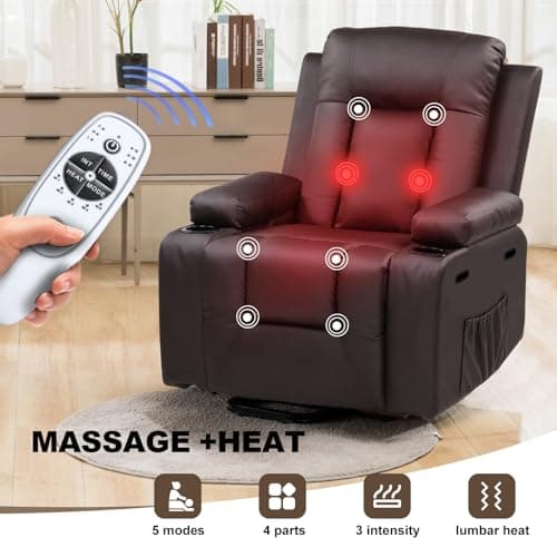 Power Lift Recliner Chair for Elderly and Adults Electric PU Leather with Massage & Heat