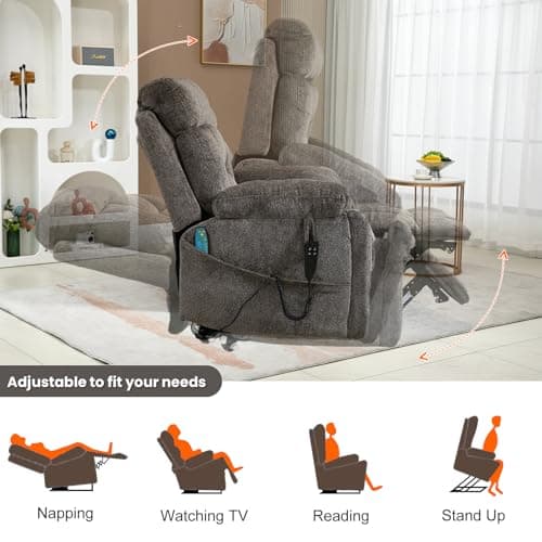 Power Lift Recliner Chair with Massage and Heat for Elderly, Oversized Boy Lazy Electric Recliner - Dark Grey