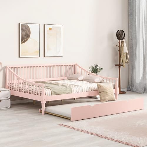 Velvet Daybed with Storage Drawers and Striped Headboard Design
