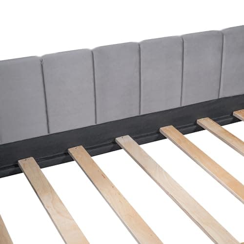 Velvet Daybed with Storage Drawers and Striped Headboard Design