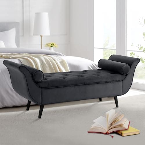 Velvet Storage Bench with Arms and Pillows