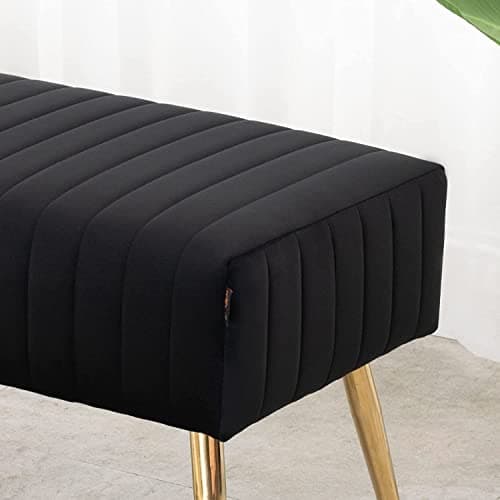 44 inch black bedroom ottoman bench with gold legs
