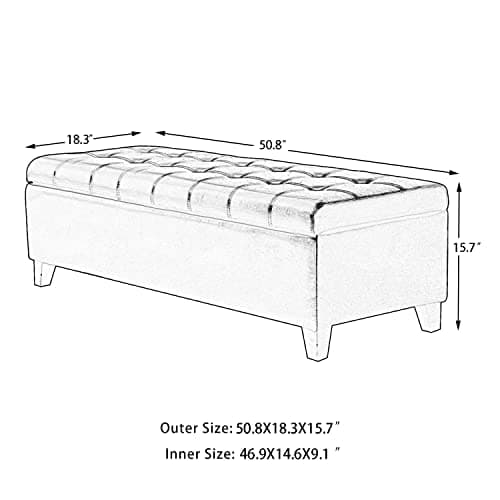 Storage Ottoman Bench - 51 Inch Leather Tufted End of Bed Bench, Bedroom Living Room