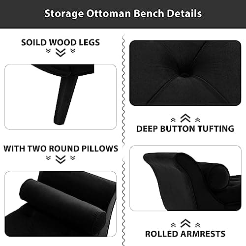 Velvet Storage Bench with Arms and Pillows