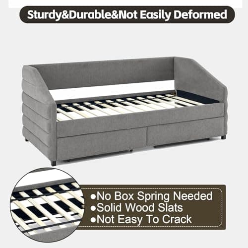 Modern Upholstered Daybed with Storage and Trundle Frame, Grey