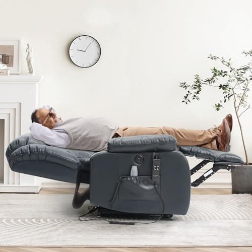 Dual Motor Lift Chairs for Elderly with Massage and Heat, Genuine Leather, USB Ports and Remote Controls
