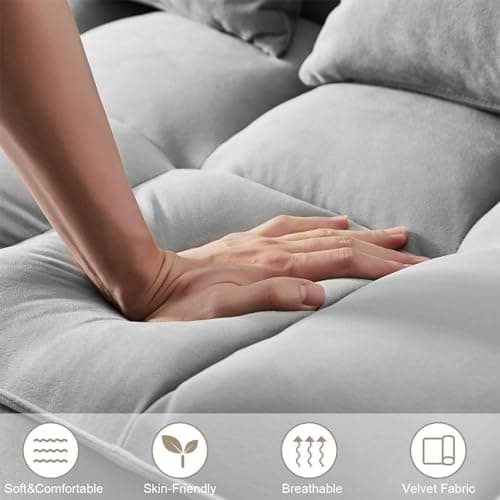 Convertible Sleeper Sofa Bed, Velvet Upholstered Futon Couch with Adjustable Backrest (Grey)