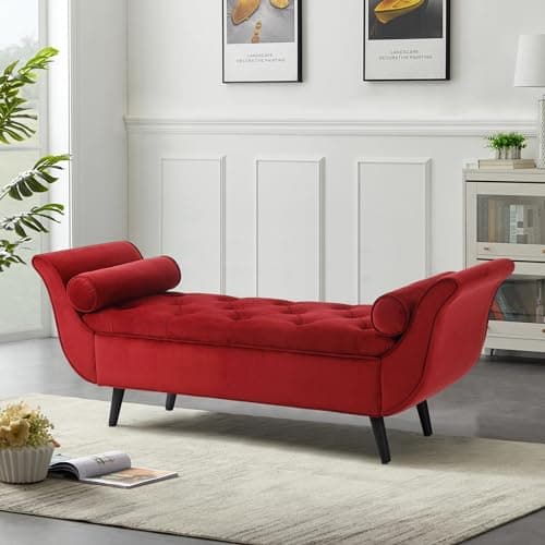 Velvet Storage Bench with Arms and Pillows