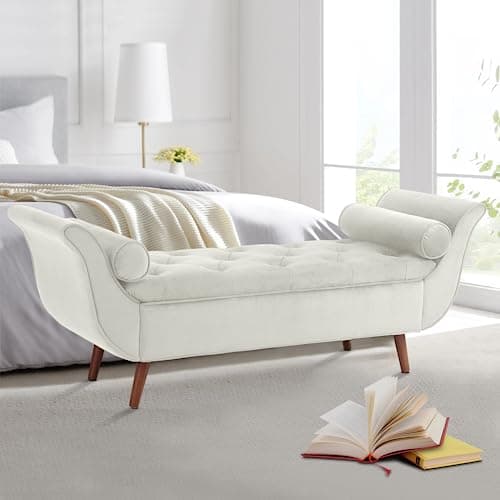 Velvet Storage Bench with Arms and Pillows
