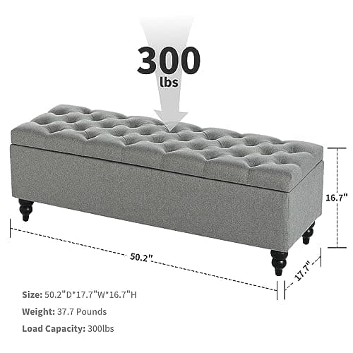 End of Bed Storage Ottoman Bench, Button Tufted Upholstered - Grey