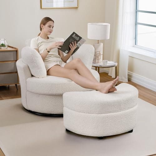 Oversized Swivel Chair with Storage Ottoman for Nursery, Living Room, Bedroom