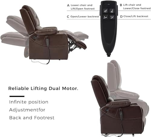 Large Power Lift Recliner Chair for Elderly with Heat Massage Electric Lift and Cup Holder