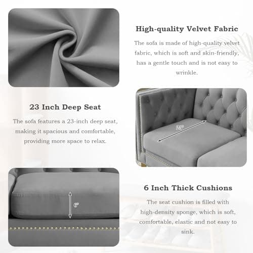 Oversized Velvet Chesterfield Sofa Set, Modern Couch Chair with Button Nailhead