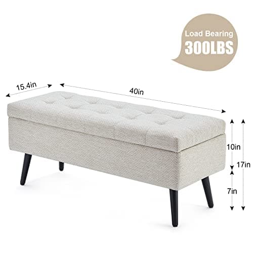 Entryway Storage Ottoman Bench 40 Beige