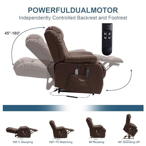 Dual Motor Lift Chairs for Elderly with Massage and Heat, Genuine Leather, USB Ports and Remote Controls