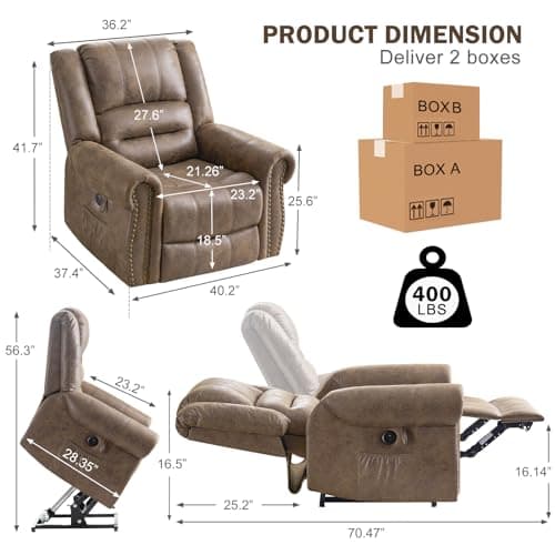 Dual Motor Power Lift Recliner Chair for Elderly with Heat and Massage, Large Infinite Position Electric Chairs for Seniors, Light Brown