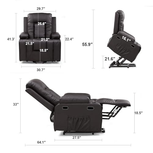 Power Lift Recliner Chair for Elderly and Adults Electric PU Leather with Massage & Heat