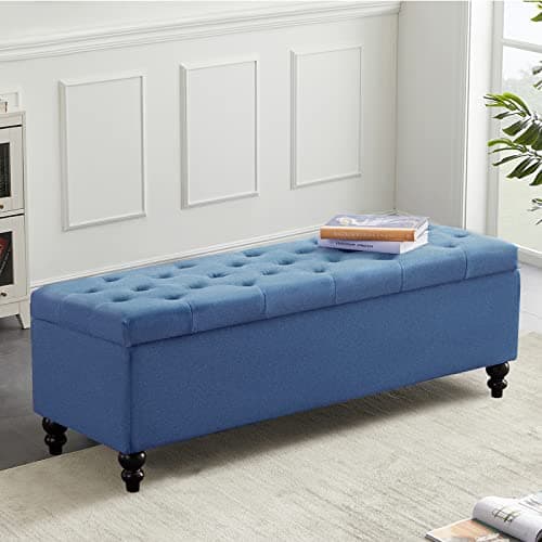 Upholstered Fabric Storage Ottoman Bench - 50.2 Inches, Button Tufted, Grey