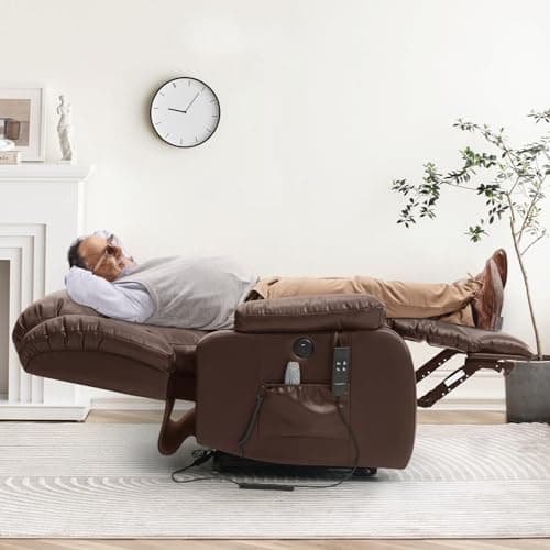 Dual Motor Lift Chairs for Elderly with Massage and Heat, Genuine Leather, USB Ports and Remote Controls