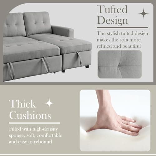 Modern Modular Sectional Sofa with Reversible Chaise, Convertible 3-Seat Couch, Comfy Upholstery in Grey