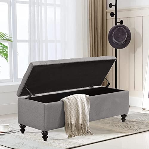 Upholstered Fabric Storage Ottoman Bench - 50.2 Inches, Button Tufted, Grey