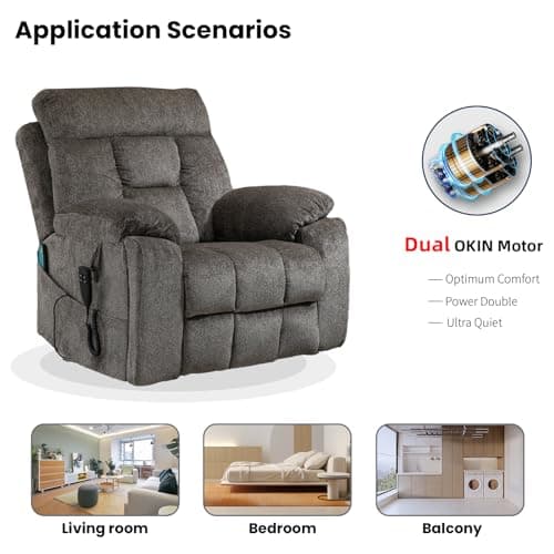 Power Lift Recliner Chair with Massage and Heat for Elderly, Oversized Boy Lazy Electric Recliner - Dark Grey