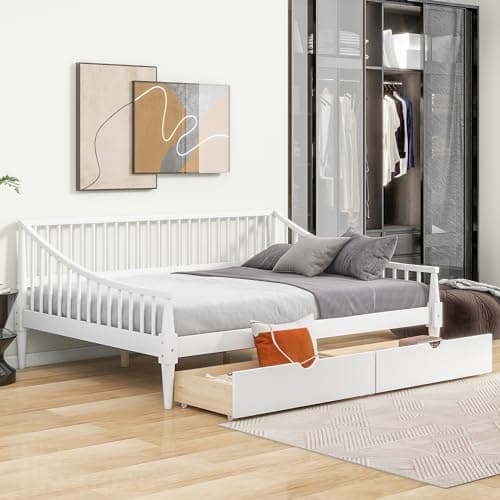 Velvet Daybed with Storage Drawers and Striped Headboard Design