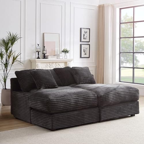 Oversized Corduroy Chaise Lounge Chair Indoor for Living Room, Bedroom, Office